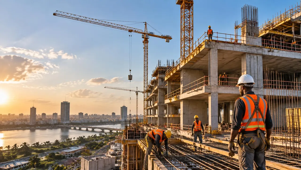 Chantier de construction d’un bâtiment à Abidjan